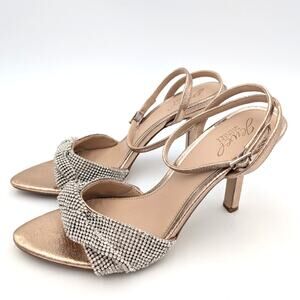 Jewel Badgley Mischka April Rhinestone Ankle Strap Sandal Gold Size US8.5 EU39